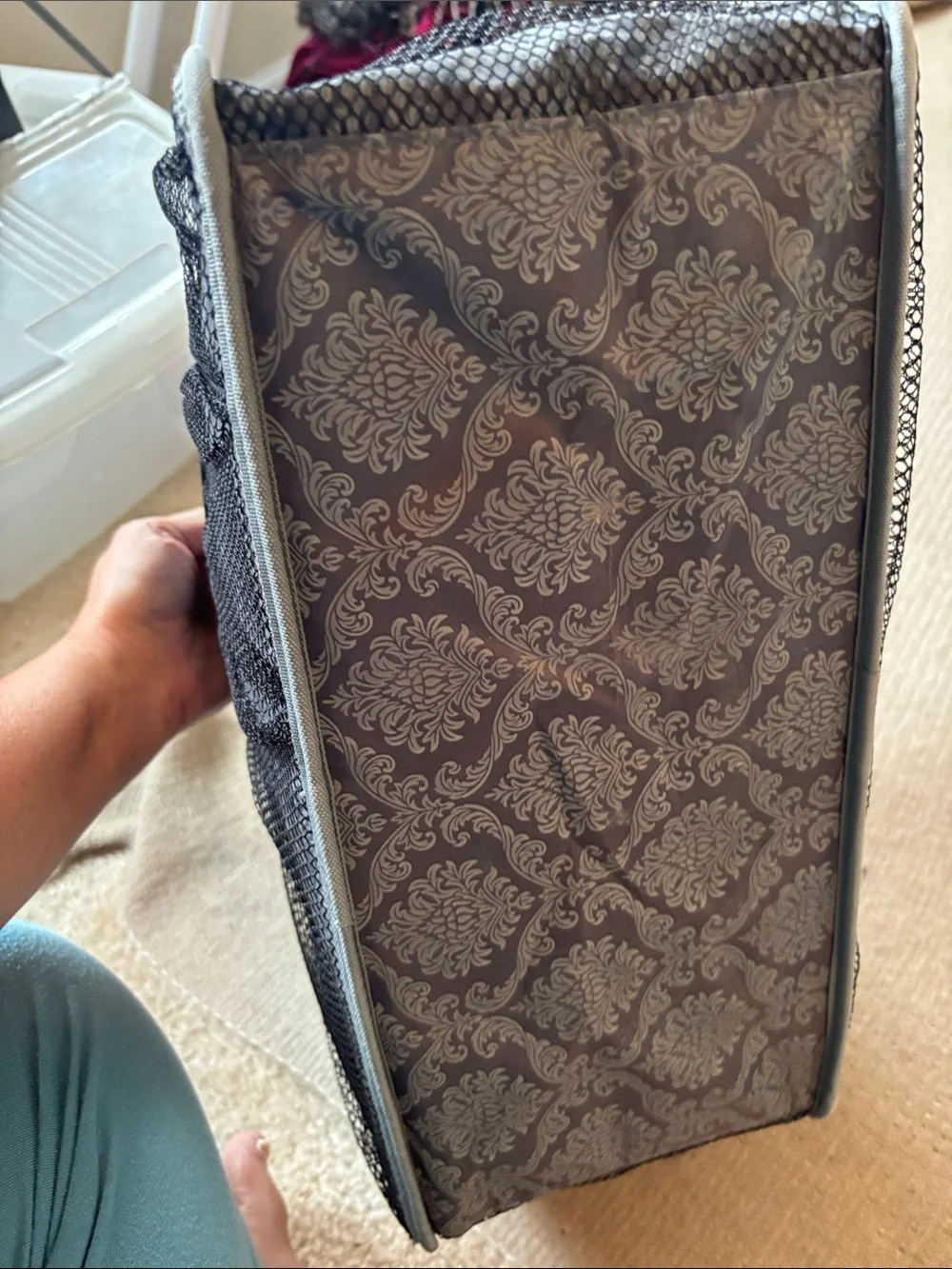 Mary Kay Gray Patterned Organizer Caddy with Black Mesh Pockets